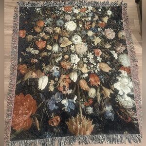 “Glowers In A Wooden Vessel” Woven Floral Blanket / Tapestry / Wall Art